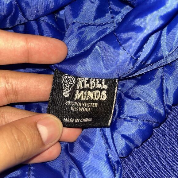 Rebel Minds (M) Velocity Varsity Jacket Blue Leather Embroidered Cobra See Desc - Picture 14 of 16